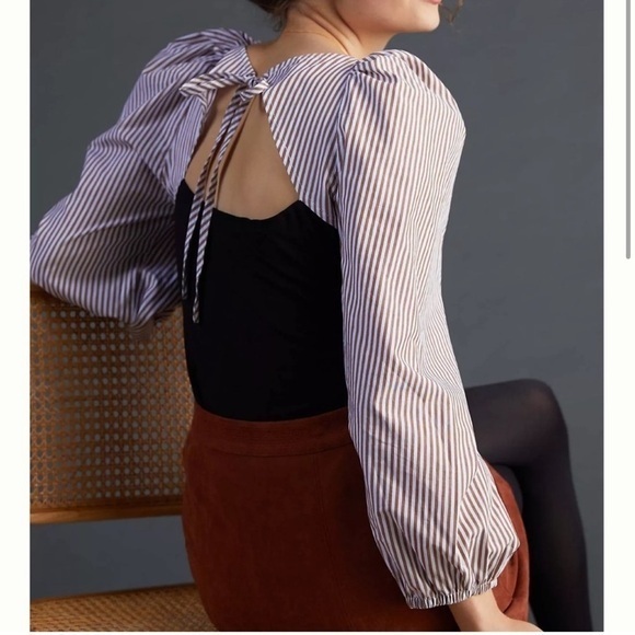 Maeve Anthropologie Open-Back Puff-Sleeved Blouse‎ - Picture 3 of 10